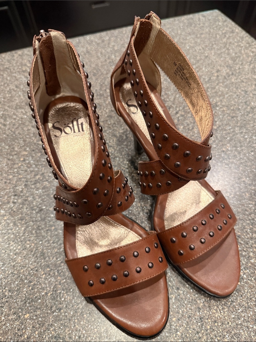 Sofft Brown Studded Strappy Leather Heels